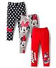 Babyhug Disney Cotton Knit Full Length Leggings With Minnie Mouse Graphics Pack Of 3 - Red Black & Grey