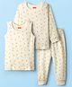 Babyhug Cotton Knit Full Sleeves Thermal Inner Wear Set with Sando Vest & Floral Print - Offwhite