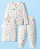 Babyhug  Knit Full Sleeves Thermal Vests & Pant Set with Animal Print - Off-White