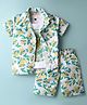 Rikidoos Half Sleeves Floral Printed Coordinating Shirt & Shorts With Tee - White & Green
