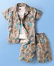 Rikidoos Half Sleeves Abstract Printed Coordinating Shirt & Shorts With Tee Set - Grey & White