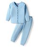 Babyhug Knit Full Sleeves Solid Color Thermal Vest & Pant Set - Light Blue