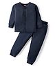 Babyhug Knit Full Sleeves Solid Color Thermal Vest & Pant Set - Navy Blue
