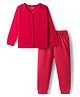 Babyhug Knit Full Sleeves Front Open Solid Thermal Vest & Pant Set - Red