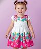Babyoye 100% Cotton Woven Half Sleeves Frock With Floral Print - White & Dark Pink