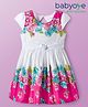 Babyoye 100% Cotton Woven Half Sleeves Frock With Floral Print - White & Dark Pink