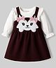 Babyoye 100% Cotton Woven Full Sleeves Frock With Inner Tee & Animal Face Embroidery - White & Maroon