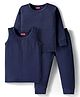 Babyhug Knit Full Length Solid Color Thermal Inner Wear Set with Vest - Navy Blue