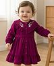 Babyoye 100% Cotton Woven Full Sleeves Frock With Floral Embridery - Wine