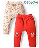 Babyoye 100% Cotton Interlock Knit Full Length Diaper Leggings With Animal Print Pack Of 2 - Red & Tan