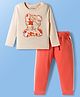 Babyoye 100% Cotton Interlock Knit Full Sleeves T-Shirt & Lounge Pant Set With Text Print - Cream