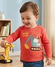 Babyoye 100% Cotton Knit Full Sleeves T-shirt with Vehicle Print - Red