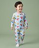 Mark & Mia Interlock Knit Full Sleeves Winter Wear Co-ords Night Suit With Animal Print - Blue