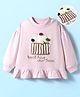 Mark & Mia Terry Fabric Knit Full Sleeves Oversized Sweatshirt With Cupcake Print Pom Pom & Frill Detailing - Peach