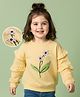 Mark & Mia Terry Knit Full Slevees Oversize Sweatshirt with Floral & Frill Detailing - Light Yellow