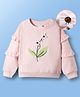 Mark & Mia Terry Fabric Knit Full Sleeves Oversized Sweatshirt With Floral Embroidery & Frill Detailing - Pink