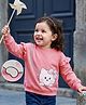 Mark & Mia Terry Knit Full Sleeves Oversized Sweatshirt with Kitty Graphic & Frill Detailing - Pink