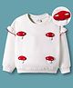 Mark & Mia Terry Knit Full Sleeves Oversized Sweatshirt With Mushroom Applique & Frill Detailing - White