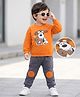 Mark & Mia Terry Knit Full Raglan Sleeves Winter Wear Sweatshirts & Joggers Set with Animal Graphics Print & Applique Detailing - Orange & Charcoal Grey