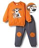 Mark & Mia Terry Knit Full Raglan Sleeves Winter Wear Sweatshirts & Joggers Set with Animal Graphics Print & Applique Detailing - Orange & Charcoal Grey