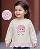 Mark & Mia Terry Knit Full Sleeves Oversize Sweatshirt with Applique & Frill Detailing - Cream & Pink