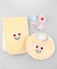 ZOE Burp Cloth & Bib Penguin Embroidery - Set of 2 Yellow Absorbent Machine Washable Easy Velcro Closure Soft & Skin Friendly Drool & Feeding Time Solution for New Born