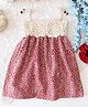 Woonie Cotton Knit Sleeveless Abstract Printed Crochet Designed Flared Dress - Red