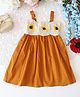 Woonie Cotton Knit Sleeveless Floral Crochet Designed Flared Dress - Yellow
