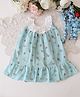 Woonie Cotton Knit Sleeveless Fruits Printed Crochet Designed Dress - Sky Blue