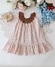 Woonie Cotton Knit Sleeveless Floral Printed Crochet Designed Dress - Beige