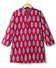Pine Kids Cotton Woven Mandarin Collar Kurta With Floral Print - Maroon