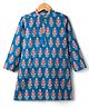 Pine Kids Cotton Woven Full Sleeves Kurta With Floral Print - Blue