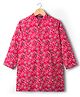 Pine Kids Cotton Woven Full Sleeves Kurta With Floral Print - Red