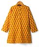 Pine Kids Cotton Woven Full Sleeves Kurta With Floral Print - Mustard