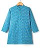 Pine Kids Cotton Woven Full Sleeves Kurta with Floral Print - Light Blue