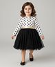 Mark & Mia Full Sleeves Shimmered Party Dress with Polka Dots Print - Beige & Black