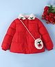 Mark & Mia Full Sleeves Padded Jacket With Cherry Applique & Sling Bag - Red