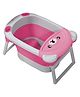 Junior Joe Foldable Baby Bathtub with Bear Face Lid Anti-Slip Legs & Drain Plug | For Newborns to Toddlers (Light Pink)