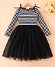 Mark & Mia Full Raglan Sleeves Flared Party Dress with Stripes Design - Black