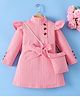 Mark & Mia Full Sleeves Turtle Neck Winter Frock with Sling Bag & Belt & Frill Detailing - Pink