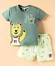 Mini Donuts Single Jersey Knit Half Sleeves T-Shirt & Shorts Set with Tiger Print - Mint