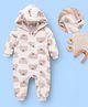 Mark & Mia Full Sleeves Winter Wear Hooded Romper With Bear Print - Cream