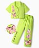 OLLINGTON ST. Cotton Knit Half Sleeves Shirt Top & Knit Trouser With Floral Print - Neon Green