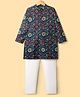 Pine Kids Cotton Woven Full Sleeves Kurta Pajama Set with Floral Print - Navy Blue