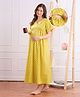 Bella Mama Cotton Woven Half Sleeves Maternity Kaftan with Floral Print - Yellow