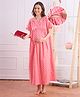 Bella Mama Cotton Woven Half Sleeves Maternity Kaftan with Floral Print - Pink
