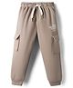 Smarty Sniker Knit Full Length Lounge Pants with Cargo Pockets & Text Print - Beige