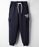 Smarty Sniker Knit Full Length Lounge Pants with Cargo Pockets & Text Print - Navy Blue