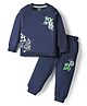 Smarty Boys Sinker Knit Full Sleeves T-Shirt & Lounge Pant Set With Text Print - Navy Blue