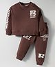 Smarty Boys Sinker Knit Full Sleeves T-Shirt & Lounge Pant Set With Text Print - Brown